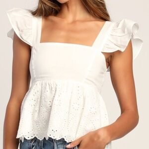 Lulus Always Your Baby White Eyelet Babydoll Top - Size Medium